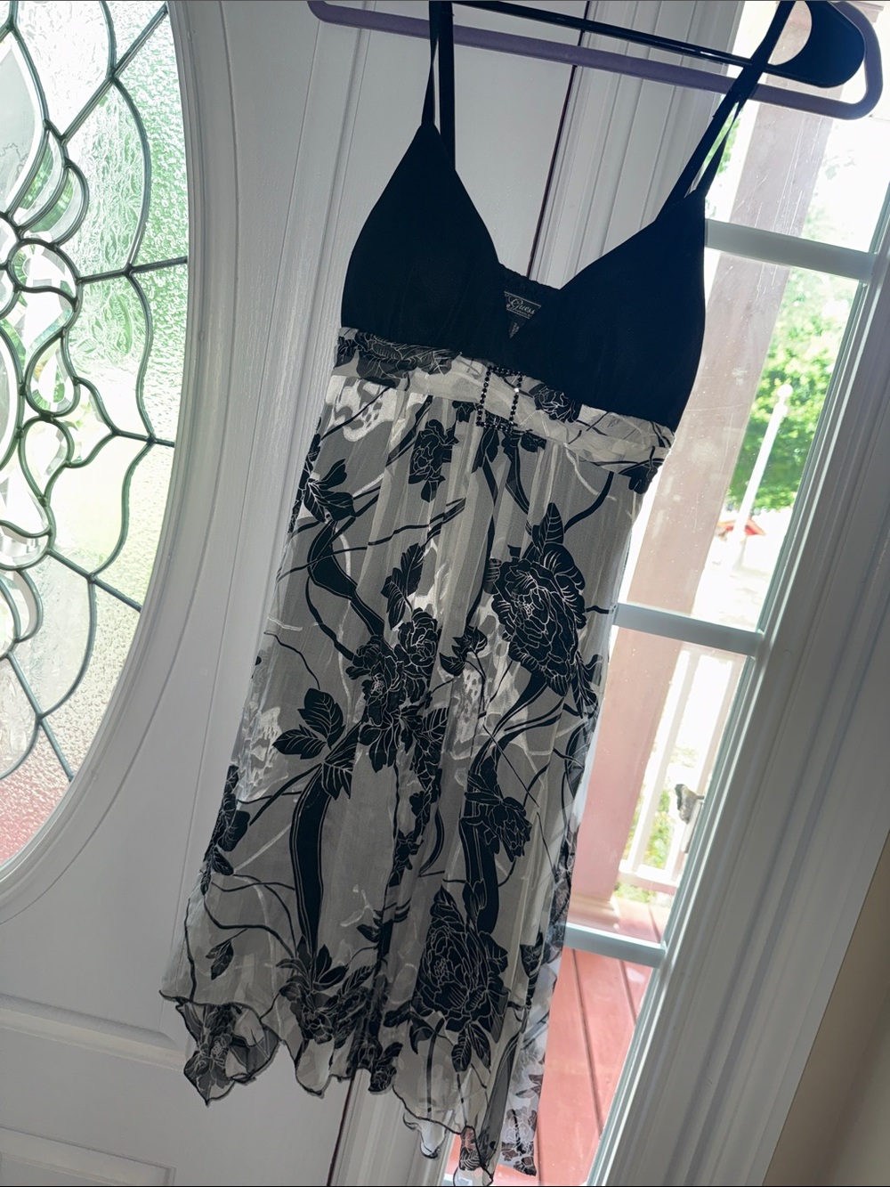 Guess Black and White Floral Spaghetti Strap Dress